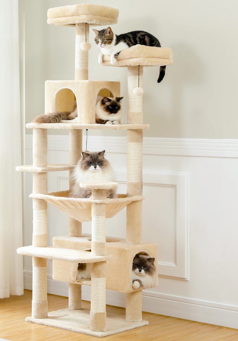 Albero tiragraffi XXL per gatti, 184 cm, 2 casette e amaca — foto 1