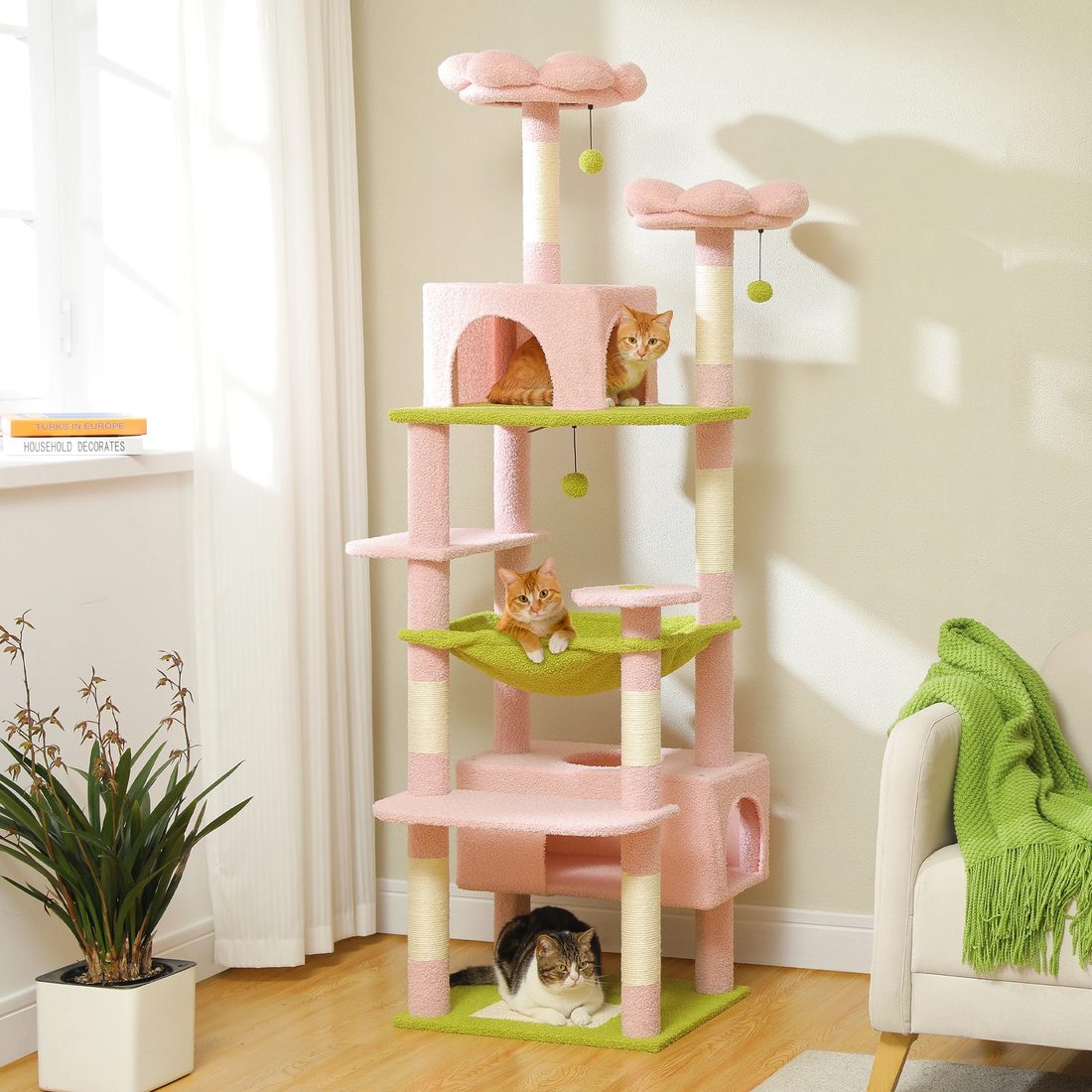 Albero tiragraffi XXL per gatti, 184 cm, 2 casette e amaca — foto 4