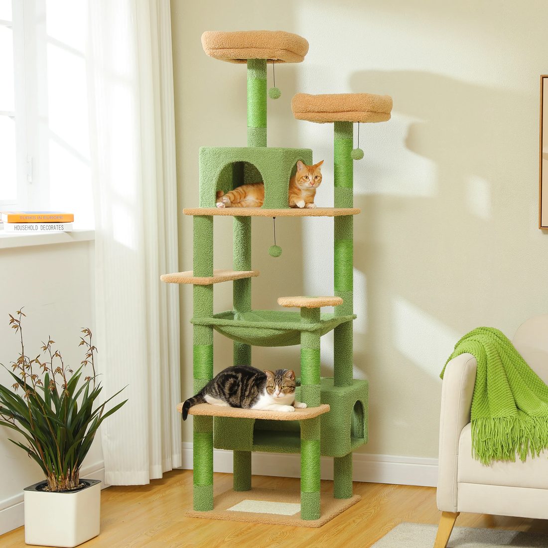 Albero tiragraffi XXL per gatti, 184 cm, 2 casette e amaca — foto 5