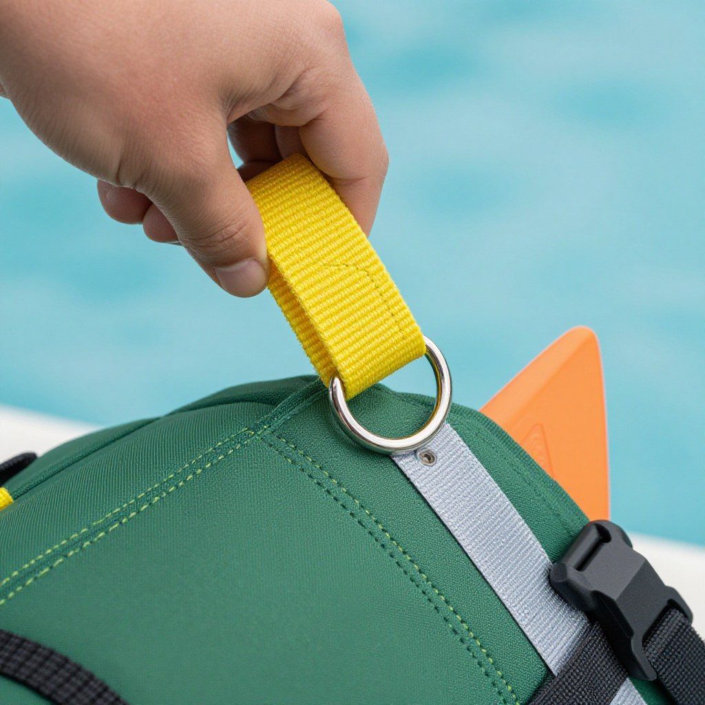 Dog life jacket — 8 animal designs — handle and D-ring close-up